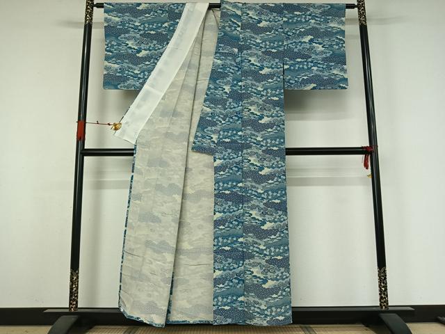 平和屋着物▽上質な小紋　単衣　雲取り花文　正絹　逸品　AABJ9732jh