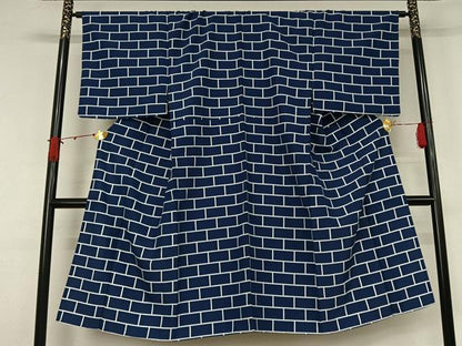 平和屋着物▽男性　小紋　単衣　幾何学文様　洗える着物　AABJ9733jh