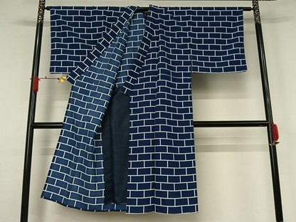 平和屋着物▽男性　小紋　単衣　幾何学文様　洗える着物　AABJ9733jh