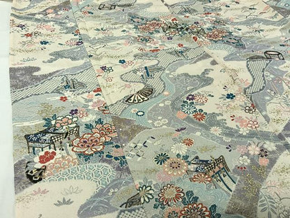 平和屋着物▽上質な小紋　単衣　御所車吉祥花文　金彩　正絹　逸品　AABJ9735jh