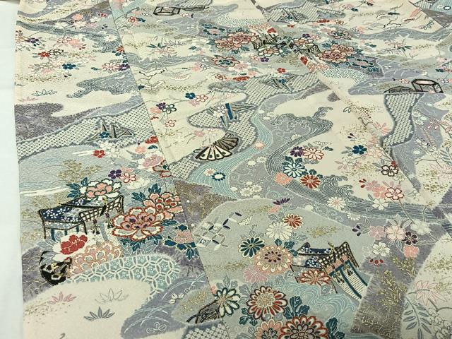 平和屋着物▽上質な小紋　単衣　御所車吉祥花文　金彩　正絹　逸品　AABJ9735jh