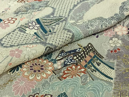 平和屋着物▽上質な小紋　単衣　御所車吉祥花文　金彩　正絹　逸品　AABJ9735jh