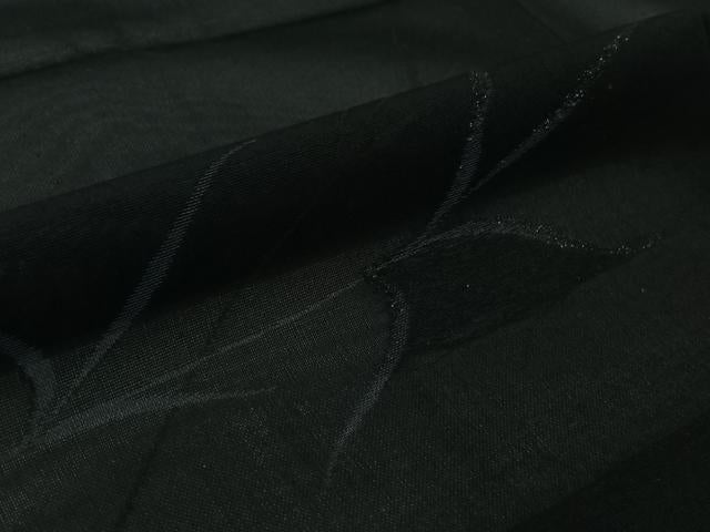 平和屋着物▽羽織　スリーシーズン　春夏秋　塵除け　草葉文　黒地　正絹　逸品　AABJ9736jh