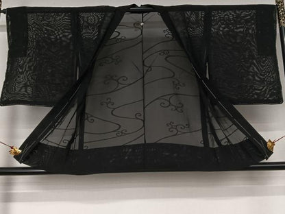 平和屋着物▽羽織　スリーシーズン　春夏秋　塵除け　唐草文　黒地　正絹　逸品　AABJ9738jh