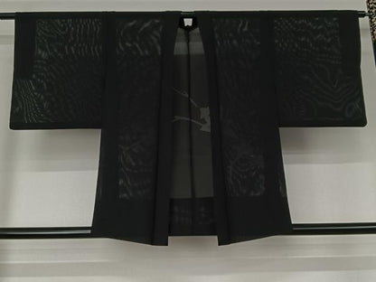 平和屋着物▽羽織　スリーシーズン　春夏秋　塵除け　枝葉文　黒地　正絹　逸品　AABJ9739jh