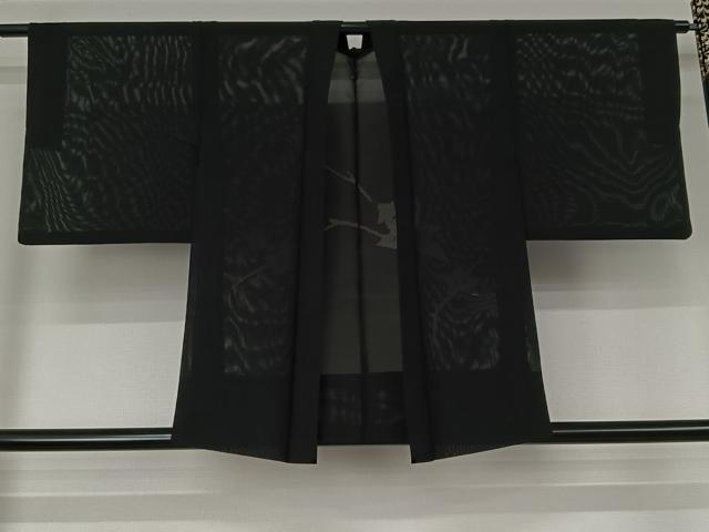 平和屋着物▽羽織　スリーシーズン　春夏秋　塵除け　枝葉文　黒地　正絹　逸品　AABJ9739jh