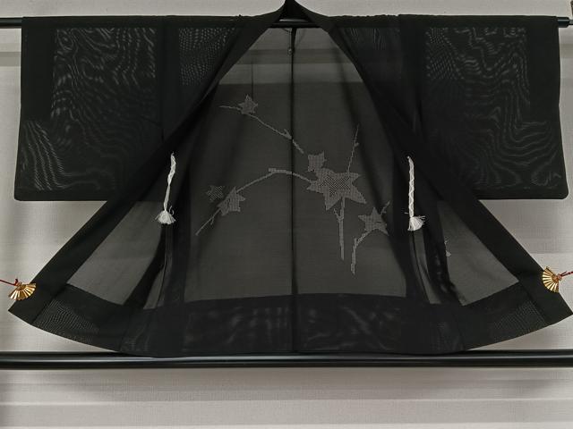 平和屋着物▽羽織　スリーシーズン　春夏秋　塵除け　枝葉文　黒地　正絹　逸品　AABJ9739jh