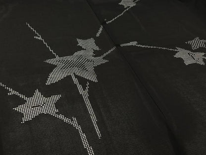 平和屋着物▽羽織　スリーシーズン　春夏秋　塵除け　枝葉文　黒地　正絹　逸品　AABJ9739jh
