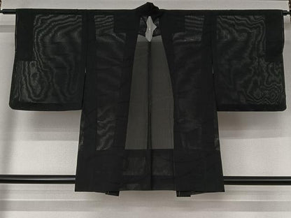 平和屋着物▽羽織　スリーシーズン　春夏秋　塵除け　露芝文　黒地　正絹　逸品　未使用　AABJ9740jh