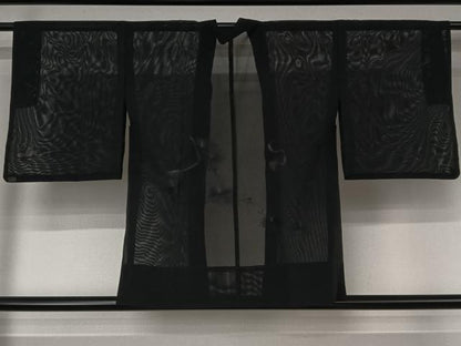 平和屋着物▽羽織　スリーシーズン　春夏秋　塵除け　草花文　黒地　洗える着物　AABJ9741jh