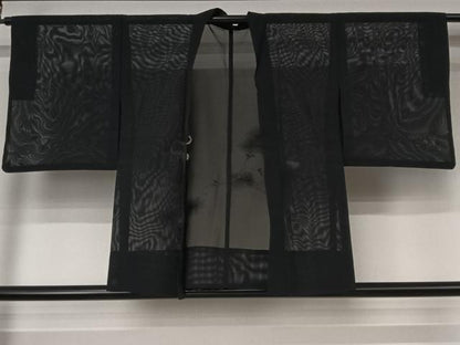 平和屋着物▽羽織　スリーシーズン　春夏秋　塵除け　草花文　黒地　洗える着物　AABJ9741jh