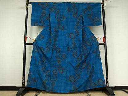 平和屋着物▽上質な紬　単衣　光琳菊　正絹　逸品　AABJ9744jh