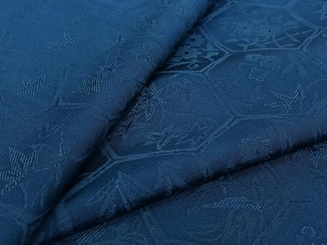 平和屋着物▽上質な色無地　単衣　亀甲花地紋　紺瑠璃色　正絹　逸品　AABJ9745jh