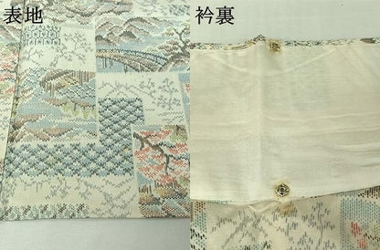 平和屋着物▽上質な紬　単衣　風景花文　正絹　逸品　AABJ9746jh