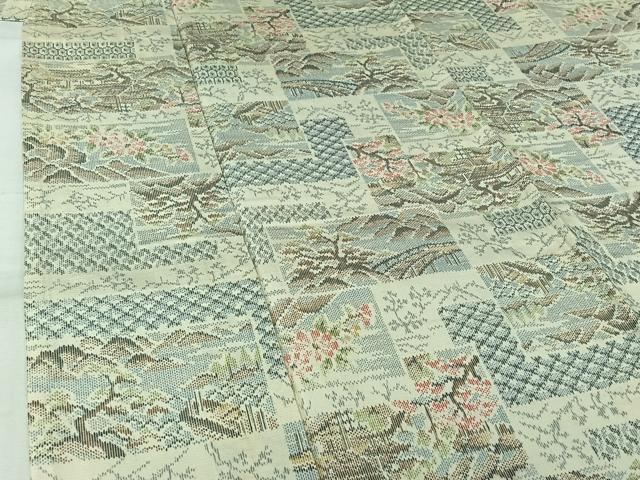 平和屋着物▽上質な紬　単衣　風景花文　正絹　逸品　AABJ9746jh