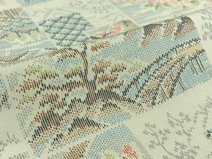 平和屋着物▽上質な紬　単衣　風景花文　正絹　逸品　AABJ9746jh