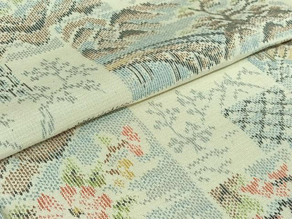 平和屋着物▽上質な紬　単衣　風景花文　正絹　逸品　AABJ9746jh