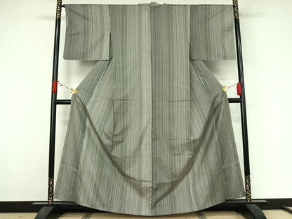 平和屋着物▽本場染大島紬　単衣　縞　正絹　逸品　AABJ9747jh
