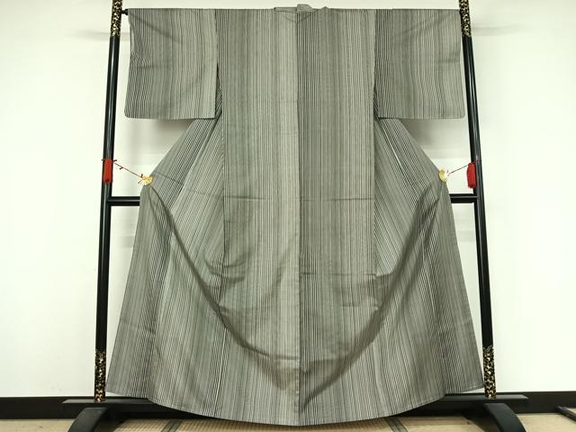 平和屋着物▽本場染大島紬　単衣　縞　正絹　逸品　AABJ9747jh