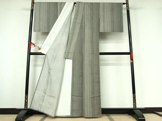 平和屋着物▽本場染大島紬　単衣　縞　正絹　逸品　AABJ9747jh
