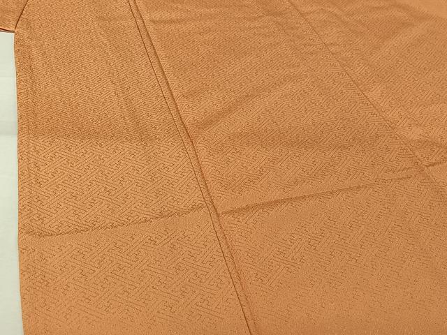 平和屋着物▽色無地　単衣　紗綾形地紋　杏色　洗える着物　AABJ9748jh