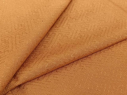 平和屋着物▽色無地　単衣　紗綾形地紋　杏色　洗える着物　AABJ9748jh