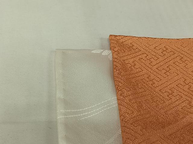 平和屋着物▽色無地　単衣　紗綾形地紋　杏色　洗える着物　AABJ9748jh