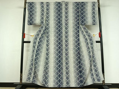 平和屋着物▽上質な小紋　単衣　網目文　正絹　逸品　AABJ9751jh