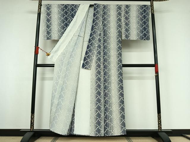 平和屋着物▽上質な小紋　単衣　網目文　正絹　逸品　AABJ9751jh