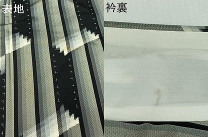 平和屋着物▽お召　単衣　幾何学文様　正絹　逸品　AABJ9752jh