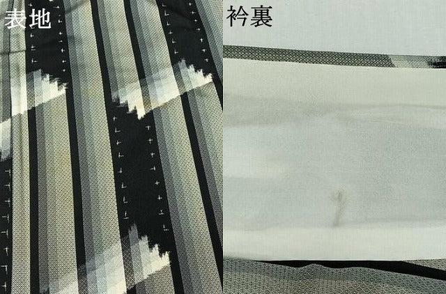 平和屋着物▽お召　単衣　幾何学文様　正絹　逸品　AABJ9752jh