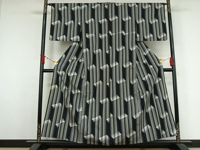 平和屋着物▽お召　単衣　幾何学文様　正絹　逸品　AABJ9752jh