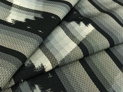 平和屋着物▽お召　単衣　幾何学文様　正絹　逸品　AABJ9752jh