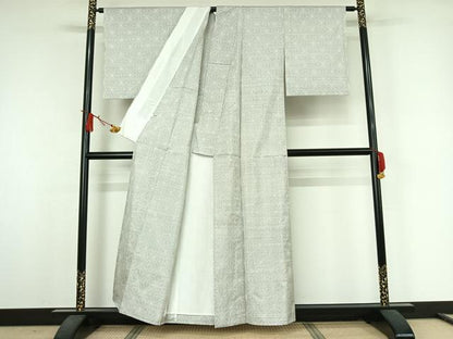 平和屋着物▽本場大島紬　白大島　単衣　9マルキ　麻の葉文様　株式会社大山謹製　証紙付き　正絹　逸品　AABJ9754jh