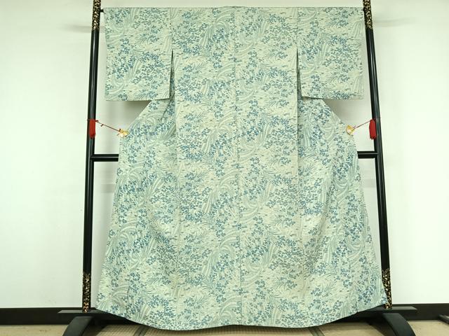 平和屋着物▽上質な小紋　単衣　草花文　正絹　逸品　AABJ9758jh