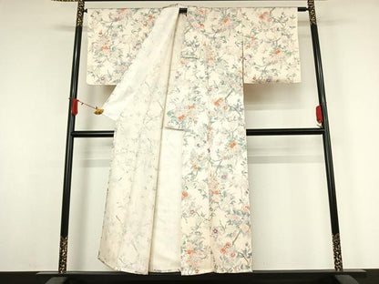 平和屋着物▽上質な小紋　単衣　手描き　枝花文　正絹　逸品　AABJ9762jh