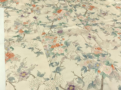 平和屋着物▽上質な小紋　単衣　手描き　枝花文　正絹　逸品　AABJ9762jh