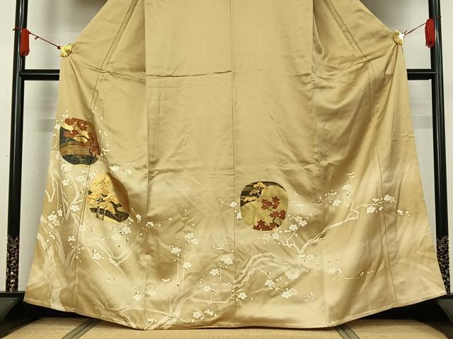 平和屋着物▽豪華色留袖　単衣　駒刺繍　風景枝花文　金彩　正絹　逸品　AABJ9764jh