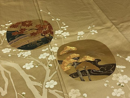 平和屋着物▽豪華色留袖　単衣　駒刺繍　風景枝花文　金彩　正絹　逸品　AABJ9764jh