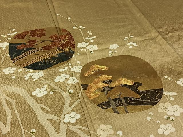 平和屋着物▽豪華色留袖　単衣　駒刺繍　風景枝花文　金彩　正絹　逸品　AABJ9764jh