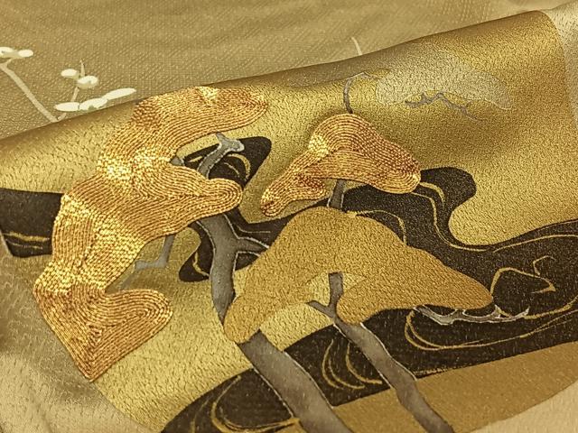 平和屋着物▽豪華色留袖　単衣　駒刺繍　風景枝花文　金彩　正絹　逸品　AABJ9764jh