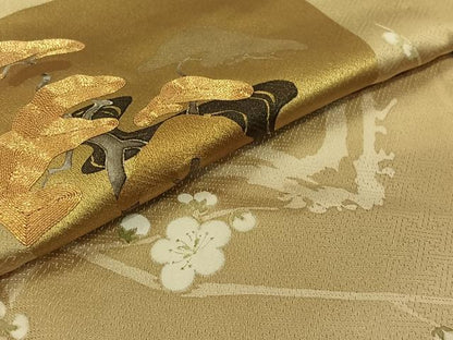 平和屋着物▽豪華色留袖　単衣　駒刺繍　風景枝花文　金彩　正絹　逸品　AABJ9764jh