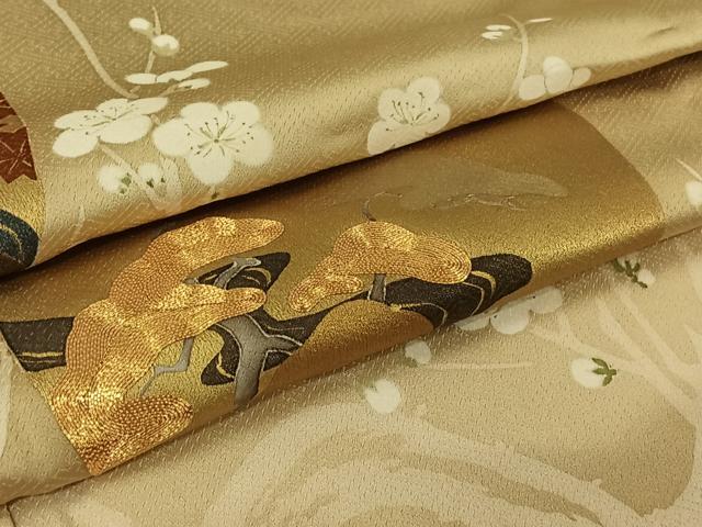 平和屋着物▽豪華色留袖　単衣　駒刺繍　風景枝花文　金彩　正絹　逸品　AABJ9764jh