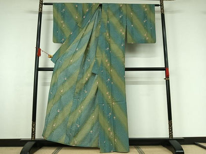 平和屋着物▽小紋　単衣　花間道　暈し染め　洗える着物　AABJ9765jh