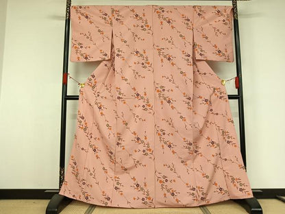 平和屋着物▽小紋　単衣　草花文　洗える着物　AABJ9767jh