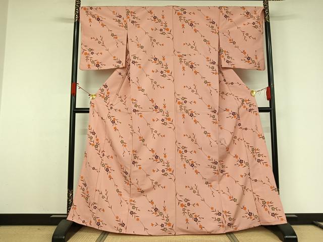 平和屋着物▽小紋　単衣　草花文　洗える着物　AABJ9767jh