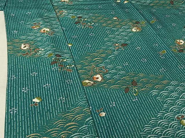 平和屋着物▽小紋　単衣　草花文　金彩　洗える着物　AABJ9768jh