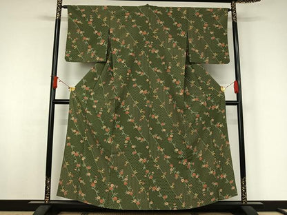 平和屋着物▽小紋　単衣　草花文　洗える着物　AABJ9769jh