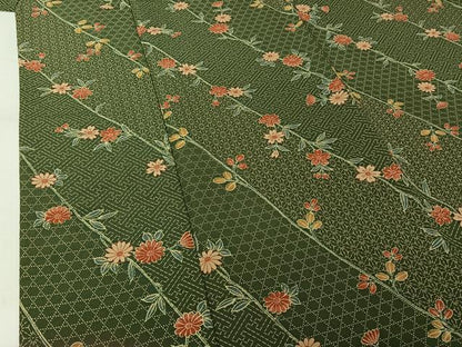 平和屋着物▽小紋　単衣　草花文　洗える着物　AABJ9769jh
