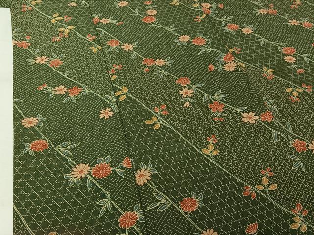 平和屋着物▽小紋　単衣　草花文　洗える着物　AABJ9769jh